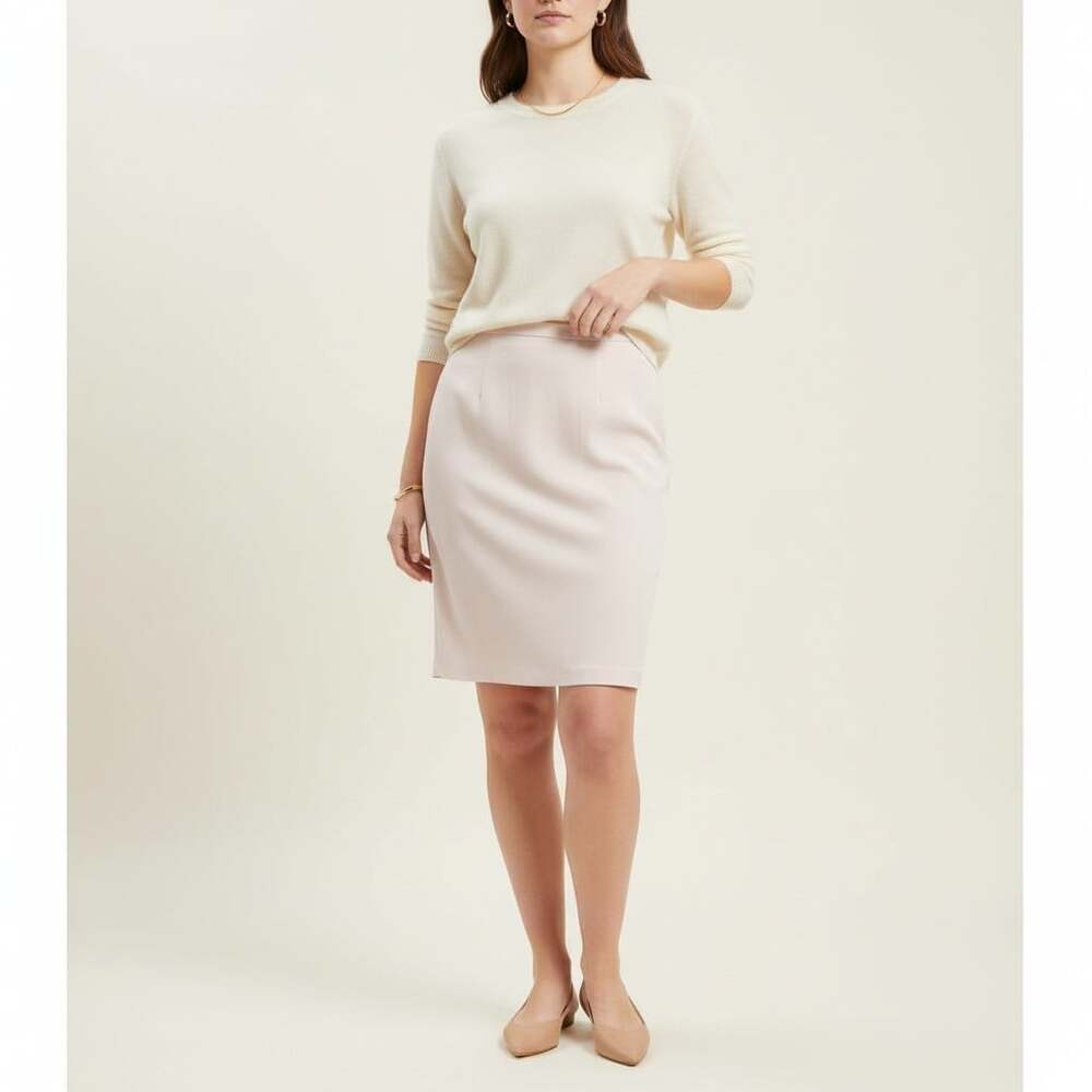 Talbots 100% Silk Blush Pink Pencil Skirt Size 12 Knee Length Lined Career Y2K